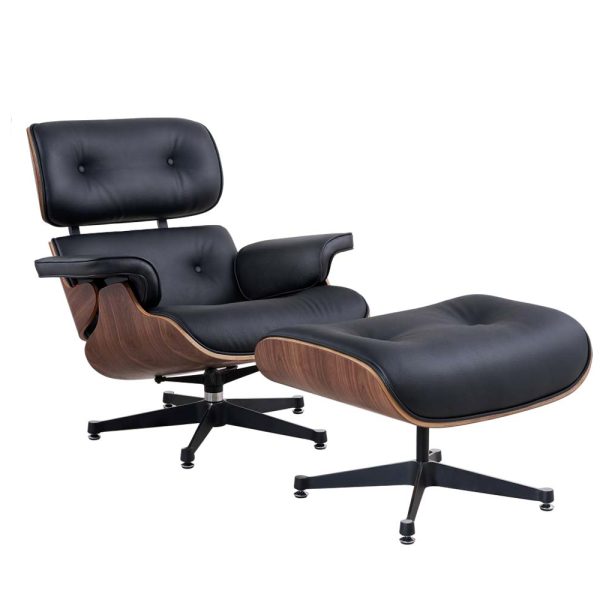 Zinzan Eames Lounger in Walnut in Black Italian Leather