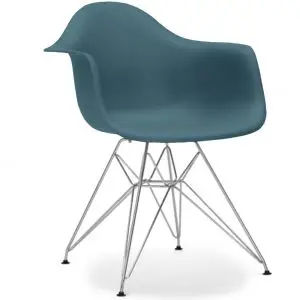 Eames Style DAR Armchair Navy Green and Chrome Leg*