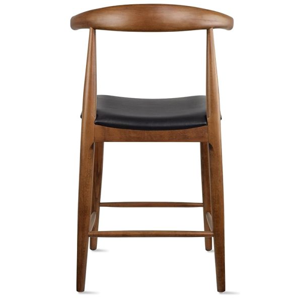 Zinzan Wegner Style Walnut Elbow Bar Stool Black Leather Seat