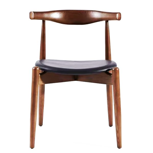 Wegner Style Elbow Chair Walnut Round Seat Black Leather (Ireland exclusive)*