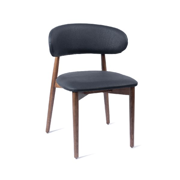 Zinzan Koch Elbow Side Chair with Black Leather Seat